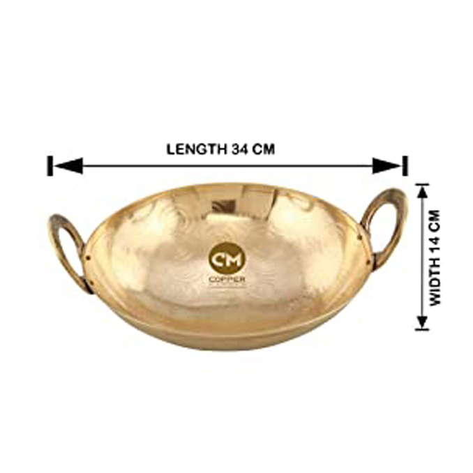 Pure Brass Hammered Kadai Pital Kadhai Heavy Weight Wok With Handle for  Daily Use Wedding Party 2500 Ml 